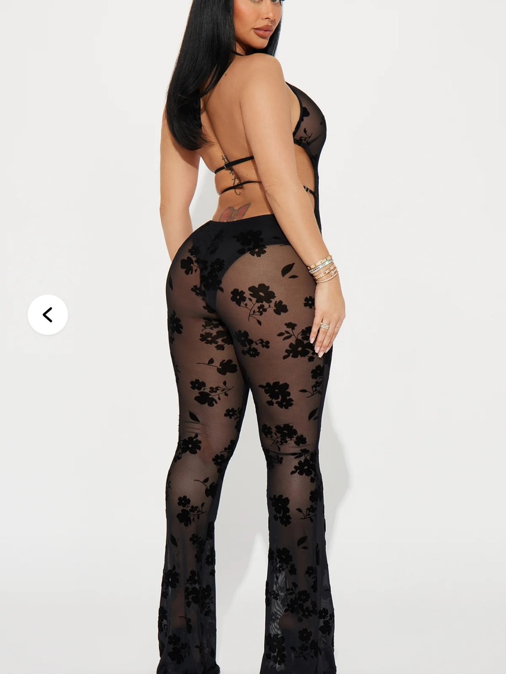 Fashion Nova Black Floral Sheer Mesh Jumpsuit with Keyhole - Picture 3 of 7
